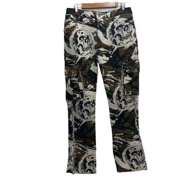 Rebel Vengeance Men Size 30 Skeleton Skull Camo Graphic Cargo Pants Streetwear - Picture 1 of 11
